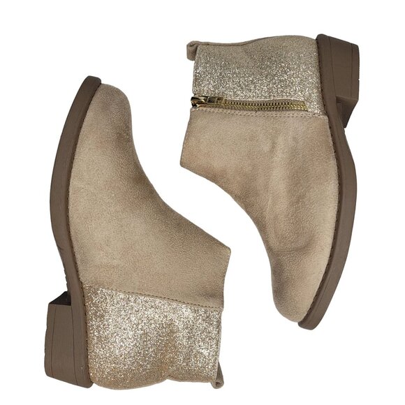 Toddler Girls' Tan Suede & Glitter Ankle Boots booties With Side Zipper size 1 - Picture 8 of 12